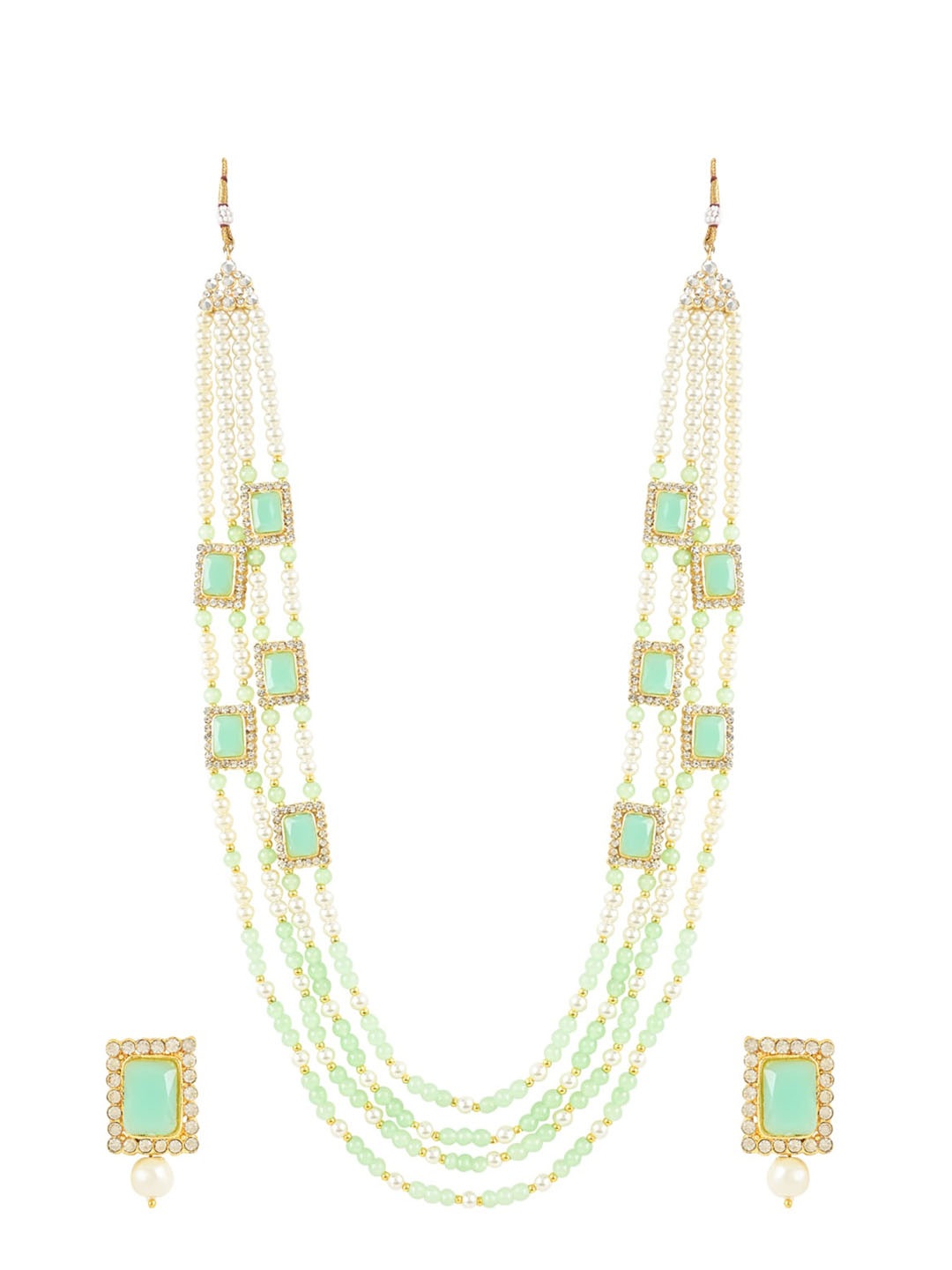 

I Jewels Gold-Plated Kundan-Studded & Beaded Layered Jewellery Set