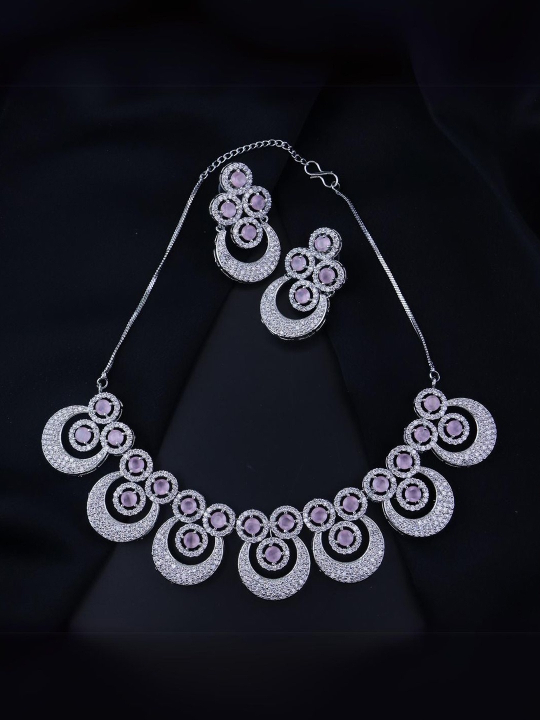 

I Jewels Silver-Plated AD-Studded Jewellery Set