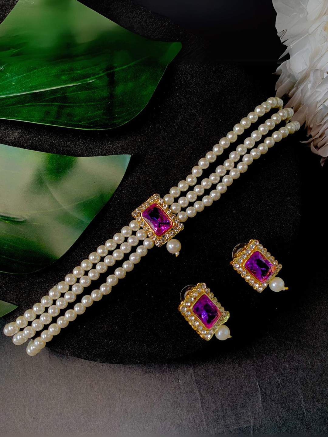 

I Jewels Gold Plated Pearl Beaded Jewellery Set