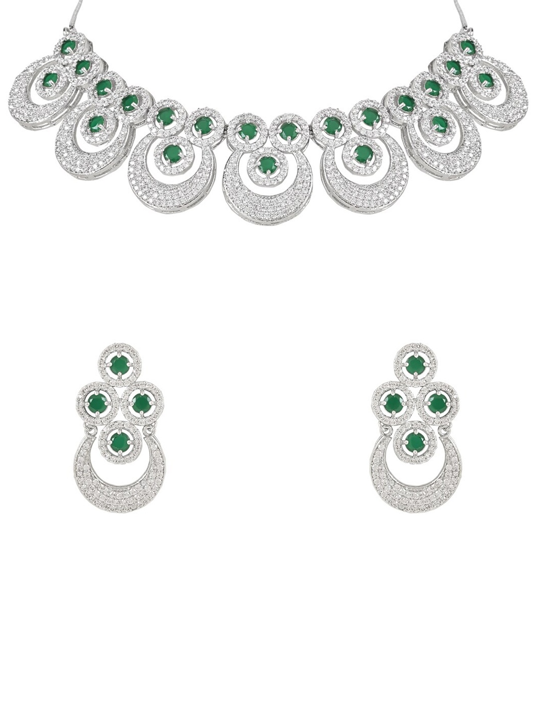 

I Jewels Silver-Plated AD-Studded Jewellery Set