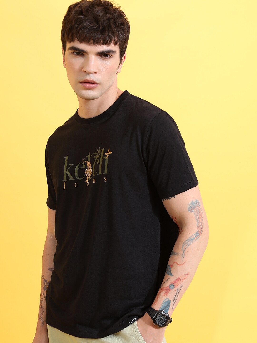 

KETCH Typography Printed Round Neck T-shirt, Black