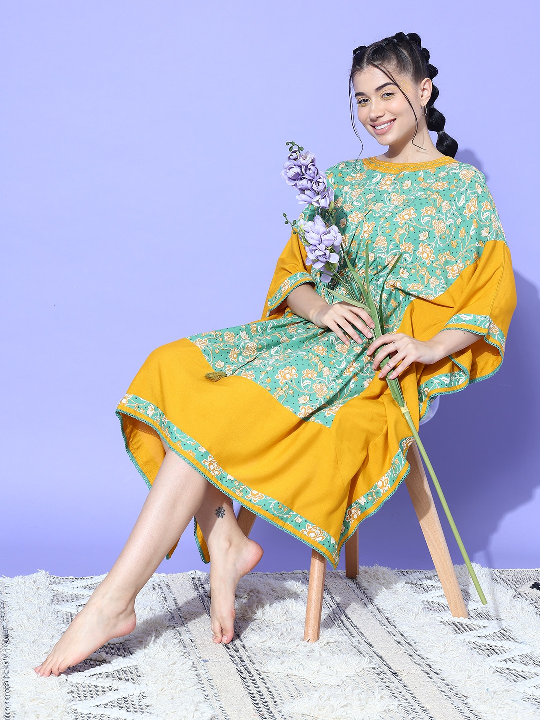 

ETC Floral Printed Kaftan Nightdress, Green