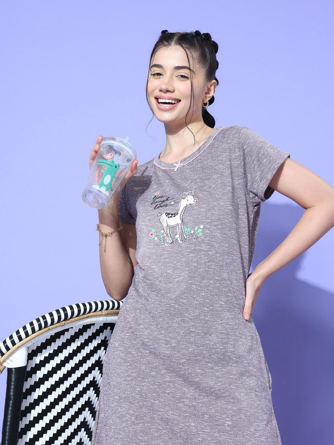 

ETC Graphic Printed T-shirt Nightdress, Grey