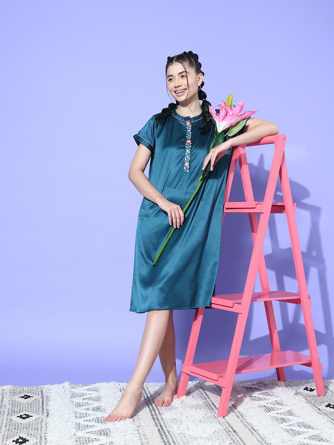 

ETC Solid Satin Nightdress, Blue