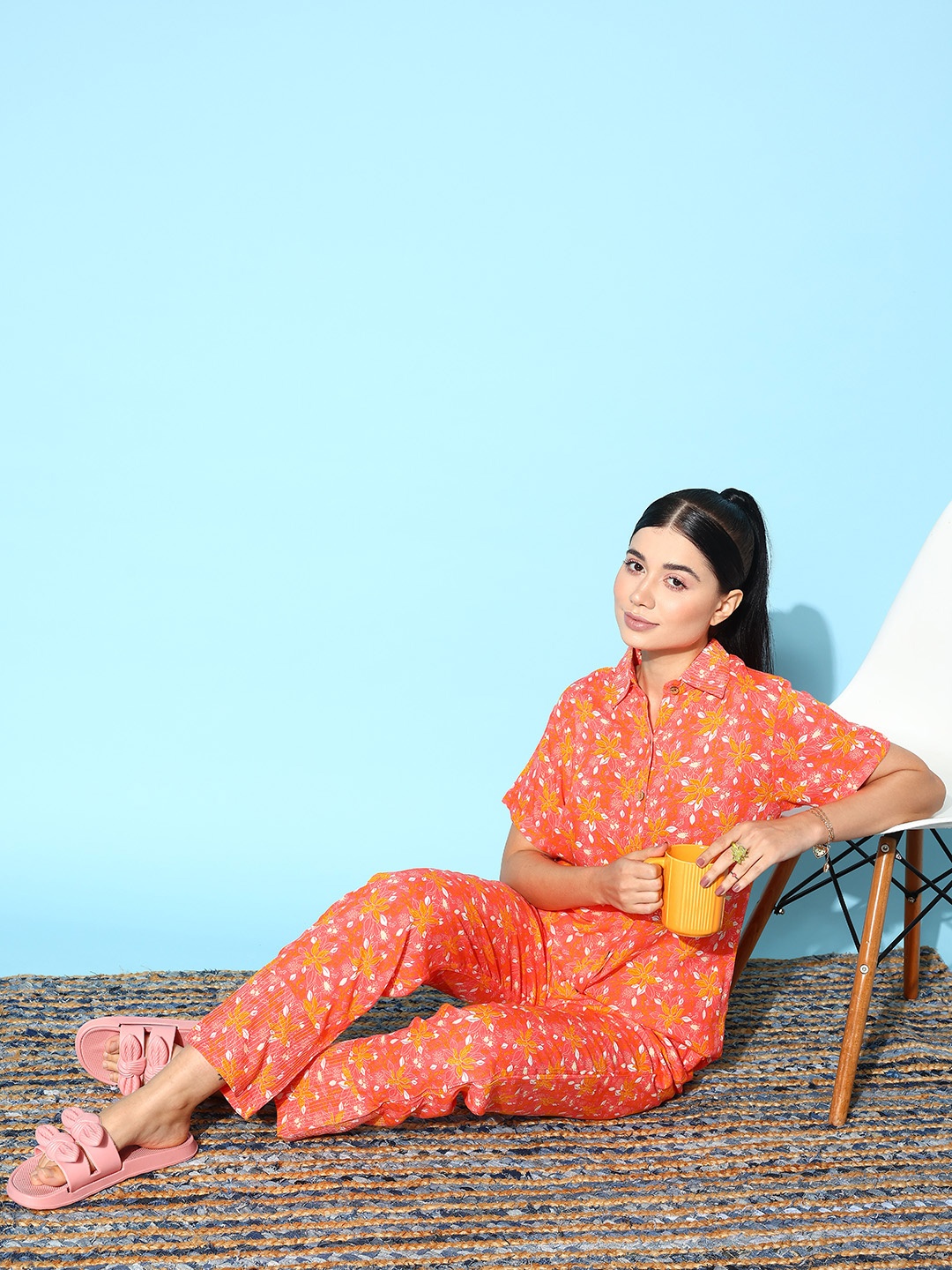 

ETC Floral Printed Night Suit, Coral