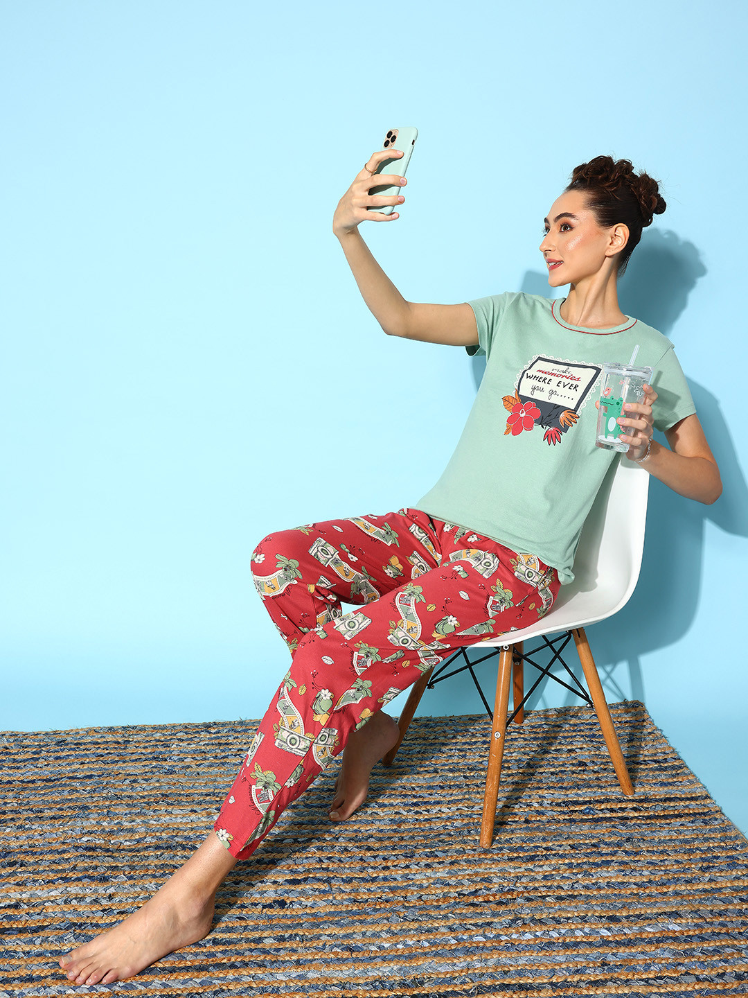 

ETC Graphic Printed Night Suit, Green