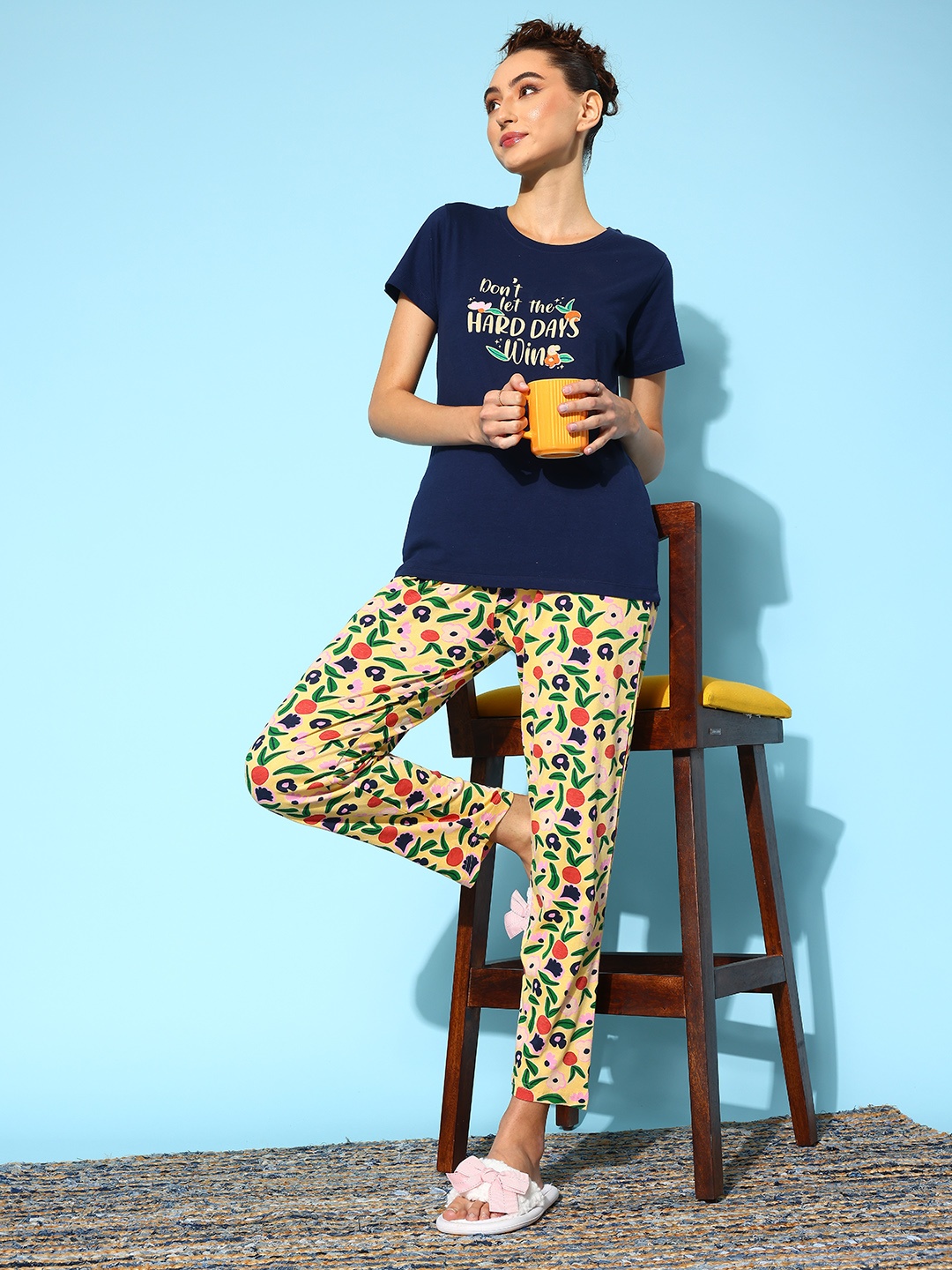 

ETC Typography Printed Night Suit, Navy blue