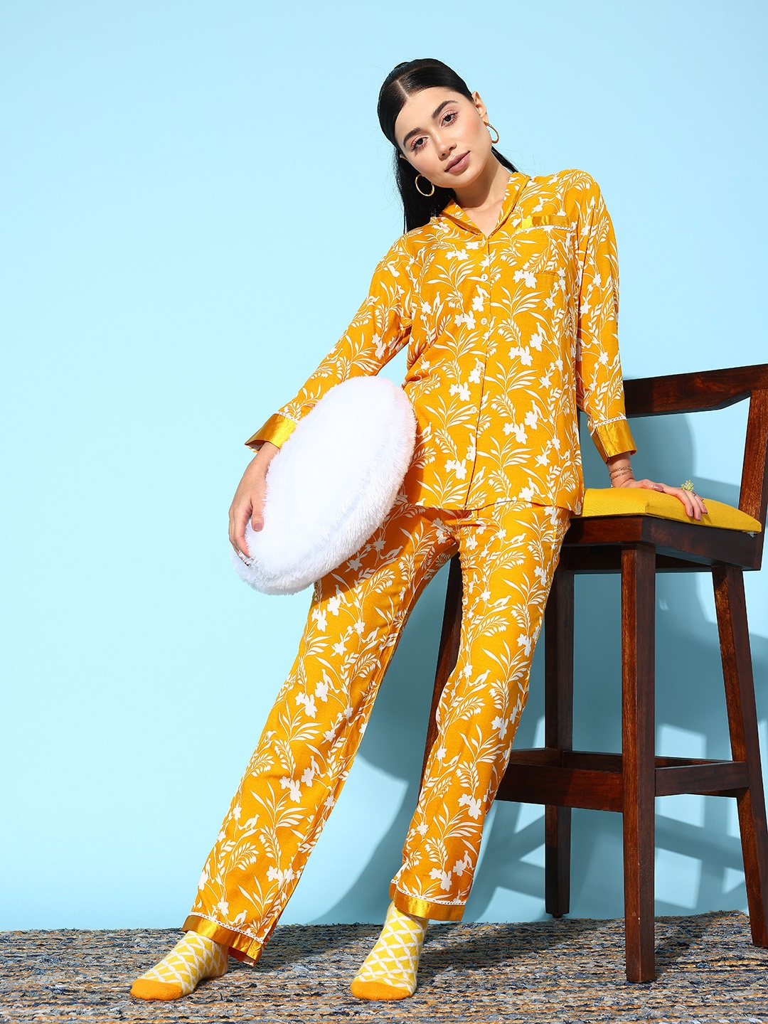 

ETC Floral Printed Night Suit, Yellow