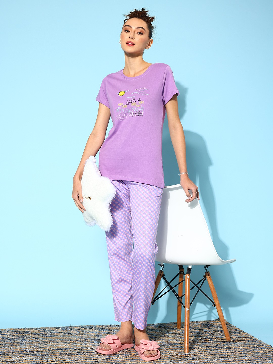 

ETC Women Graphic Printed Night suit, Lavender