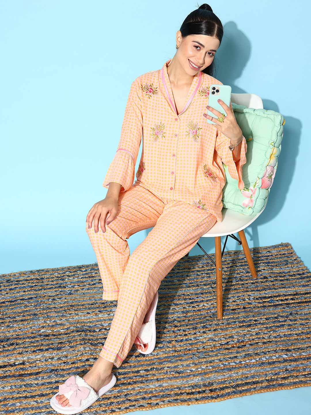 

ETC Women Floral Printed Night suit, Peach