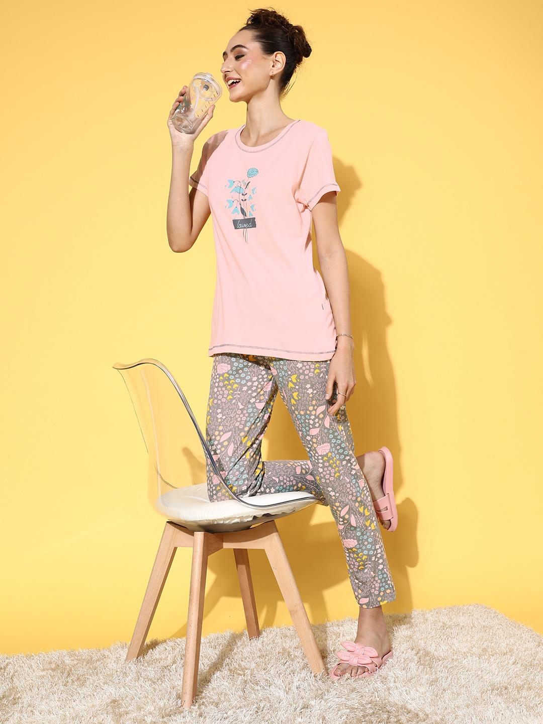 

ETC Women Graphic Printed Night suit, Pink