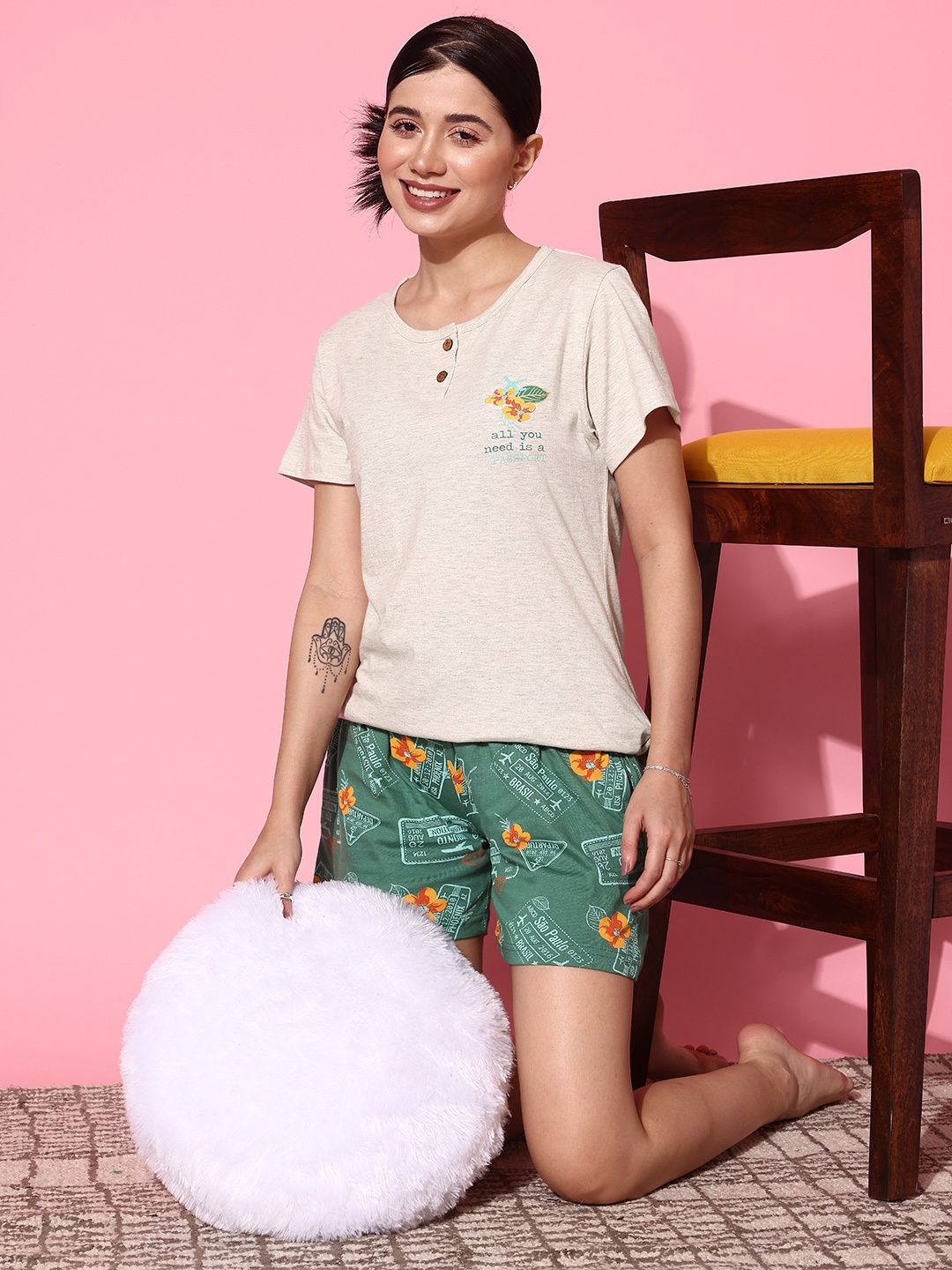 

ETC Floral Print Night Suit, Off white