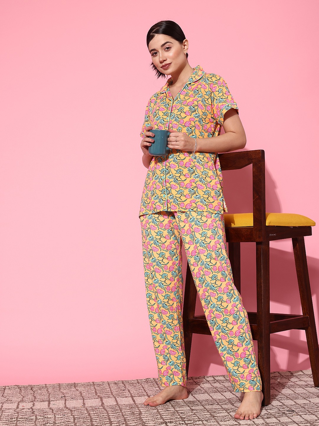 

ETC Floral Print Night Suit, Yellow