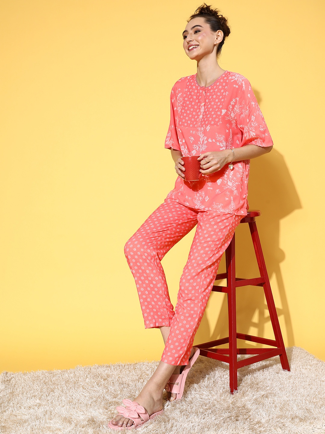 

ETC Floral Print Night Suit, Coral