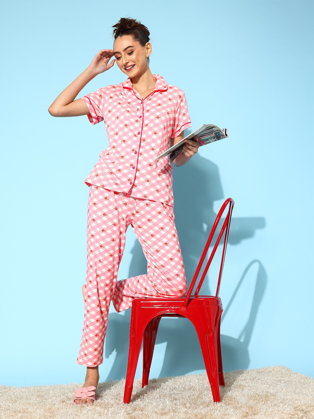 

ETC Women Floral Printed Night suit, Pink