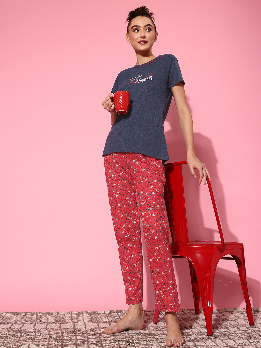

ETC Floral Print Night Suit, Navy blue