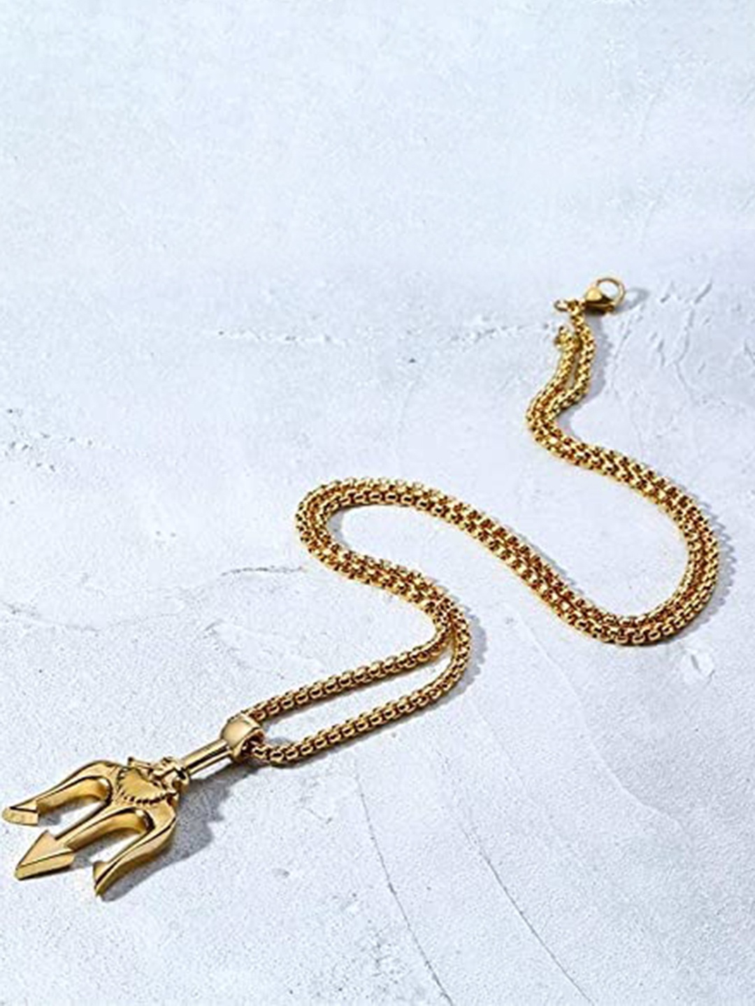 

MEENAZ Men Gold-Plated Trident Pendant With Chain