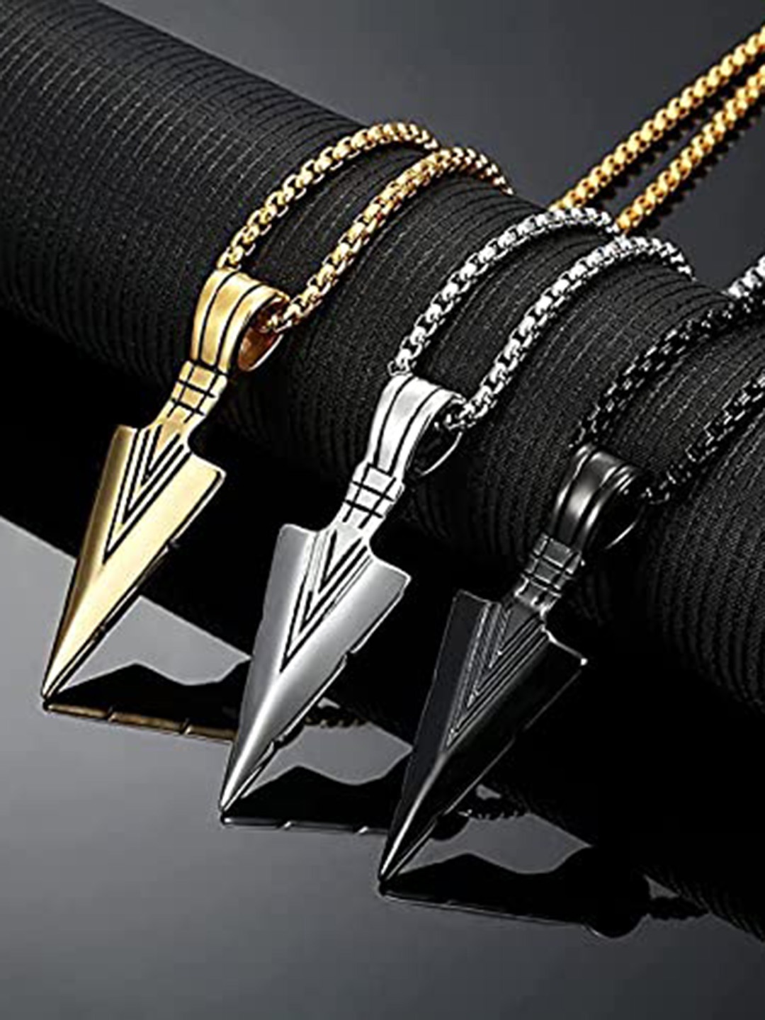 

MEENAZ Men Set of 3 Silver-Plated Triangular Pendant With Chain, Gold