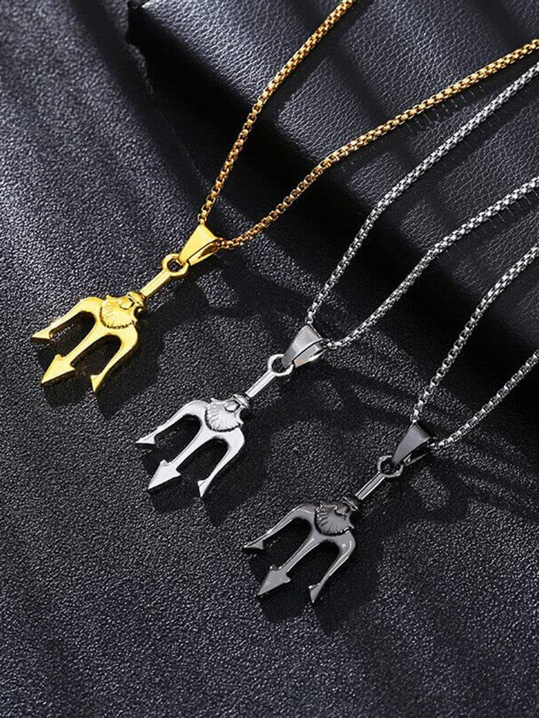 

MEENAZ Men Set of 3 Silver-Plated Pendant With Chain, Black