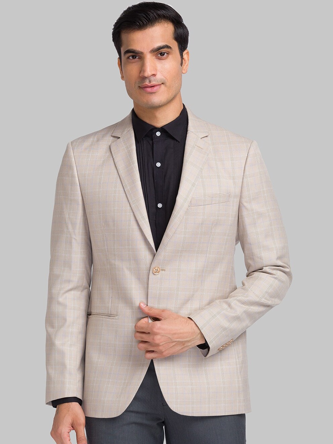 

Park Avenue Checked Slim Fit Single Breasted Blazer, Grey