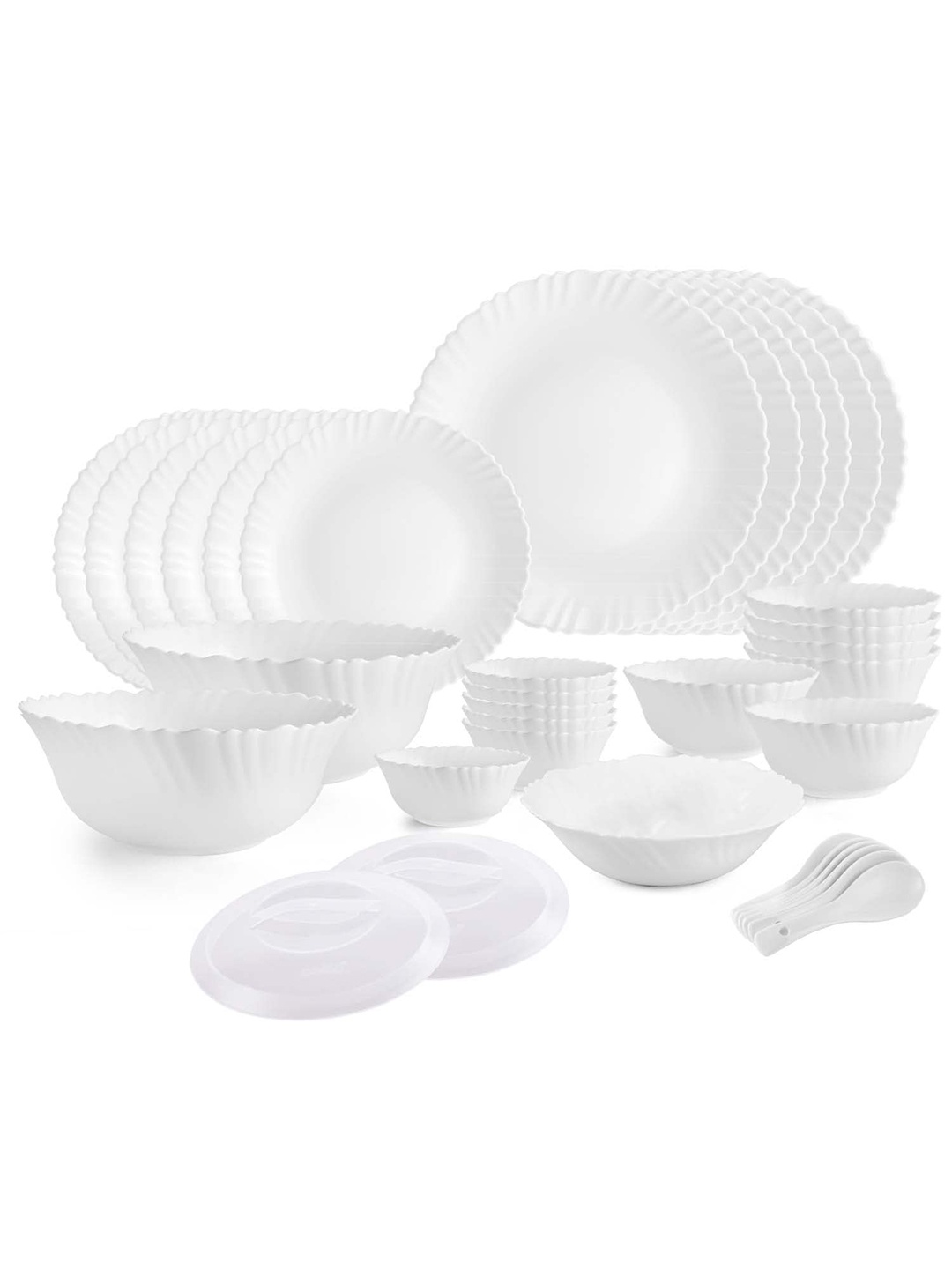 

Cello Dazzle Series Set of 35 White Microwave Dishwasher Safe Plain Opalware Dinner Set