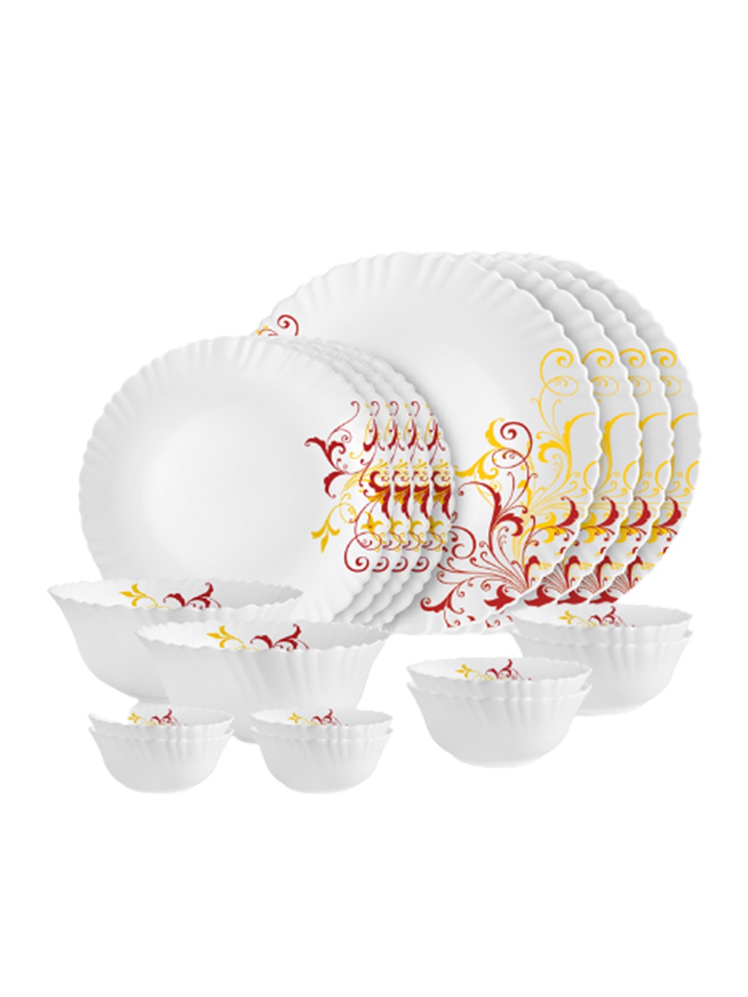 

Cello Dazzle Series Set of 18 Scroll Microwave & Dishwasher Safe Opalware Dinner Set, White