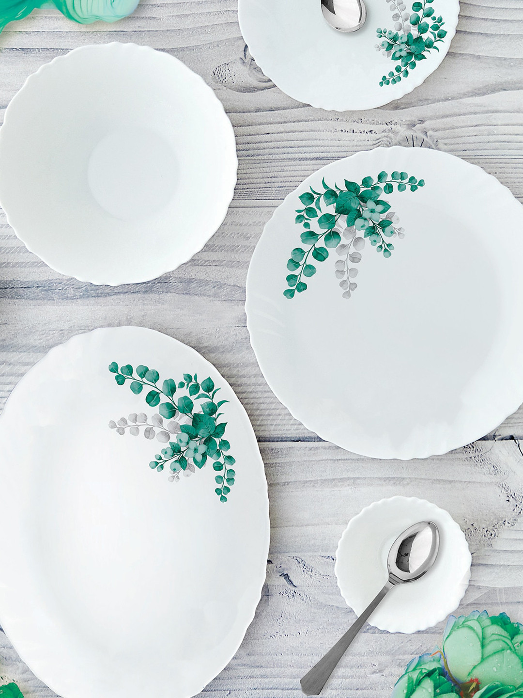 

Cello White & 10 Pieces Floral Printed Glass Glossy Dinner Set