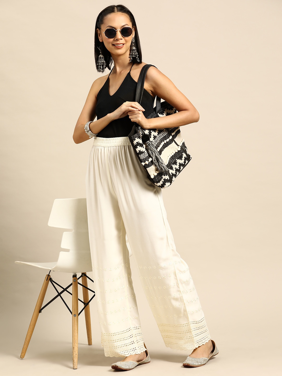 

Sangria Women Hem Design Palazzos, Off white