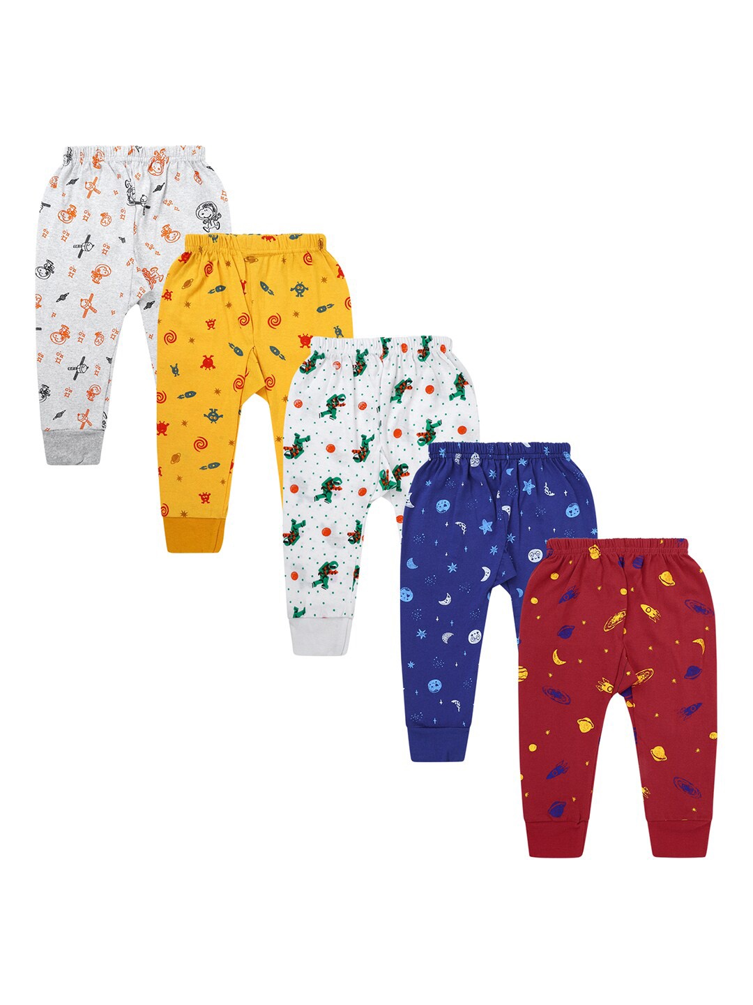 

Superminis Set Of 5 Printed Cotton Lounge Joggers, Yellow