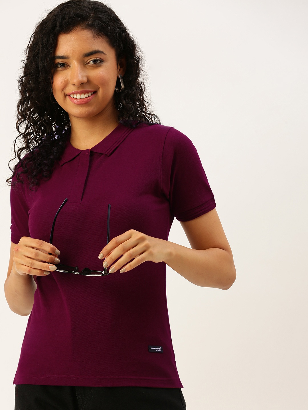 

ARISE Women Polo Collar Bio Finish T-shirt, Burgundy