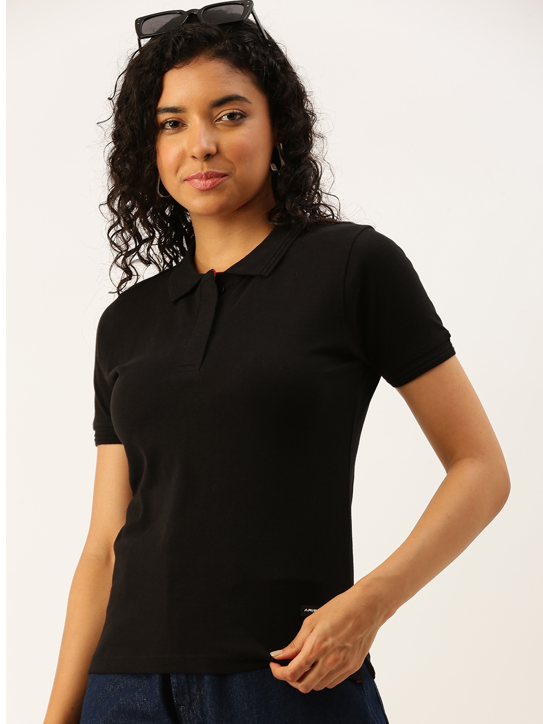 

ARISE Women Polo Collar Bio Finish T-shirt, Black
