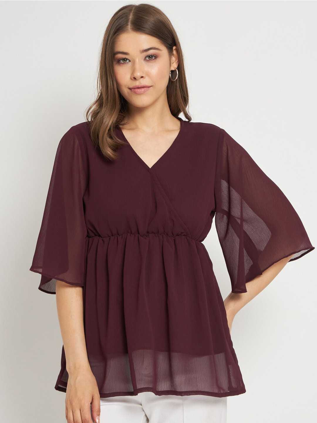 

CUFFS N LASHES Flared Sleeves Empire Top, Purple