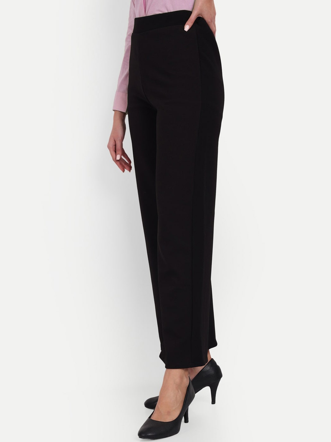 

Next One Women Smart Loose Fit High-Rise Easy Wash Formal Trousers, Black