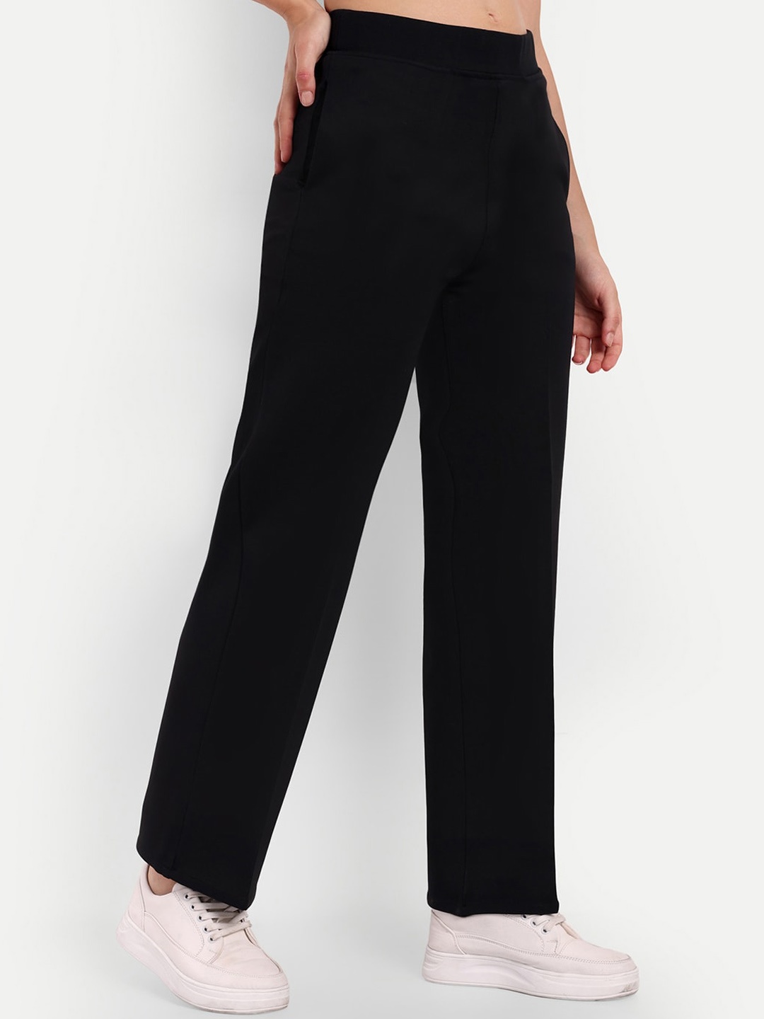 

Next One Women Relaxed Straight Leg Straight Fit High-Rise Easy Wash Regular Trousers, Black