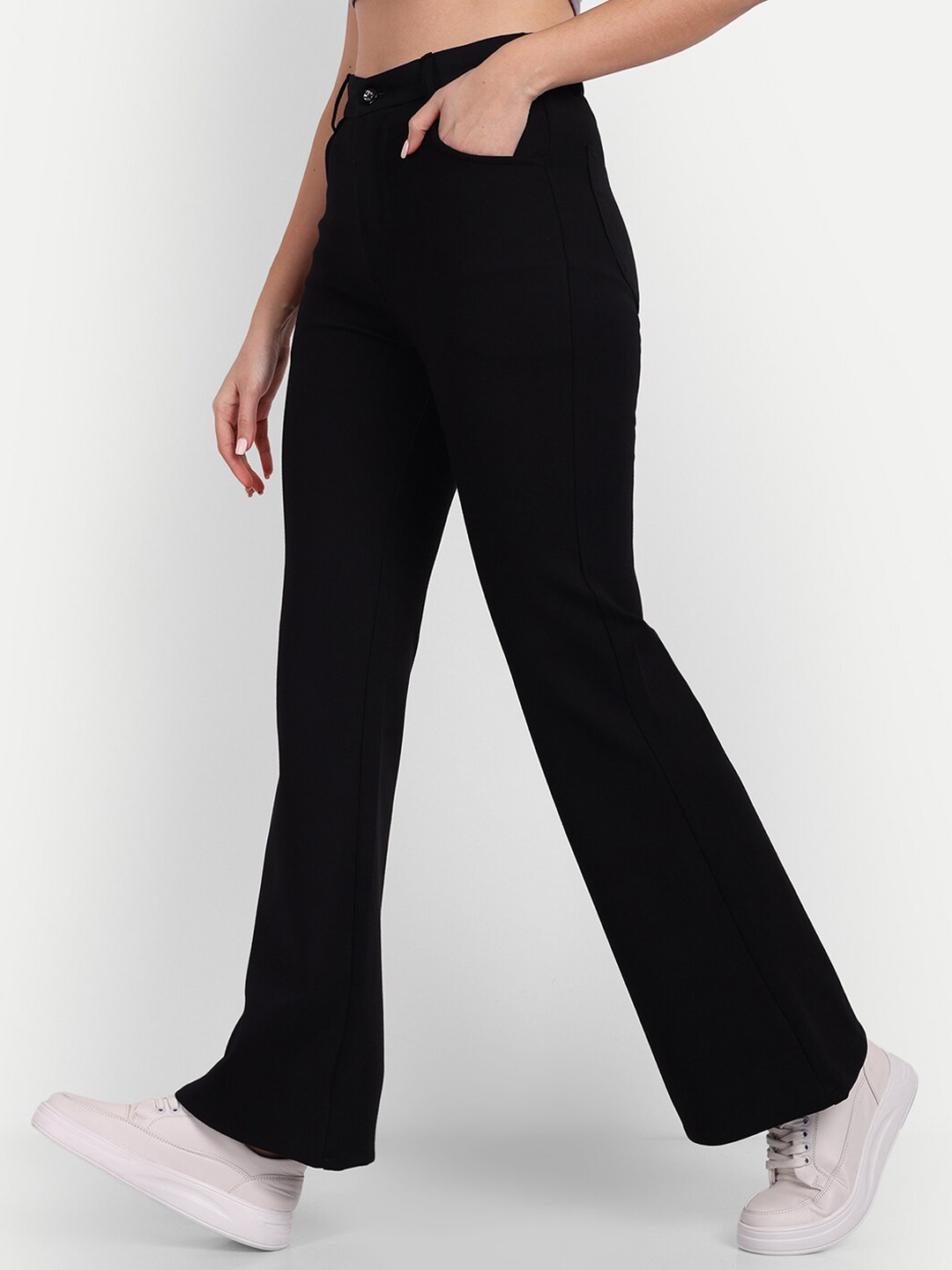 

Next One Women Smart Flared High-Rise Easy Wash Parallel Trousers, Black