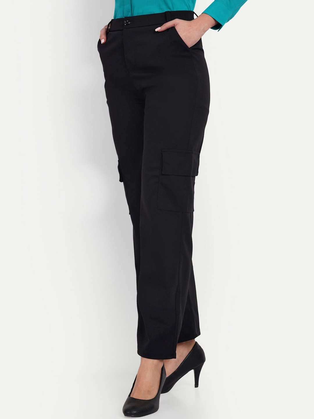 

Next One Women Smart Loose Fit High-Rise Easy Wash Trousers, Black