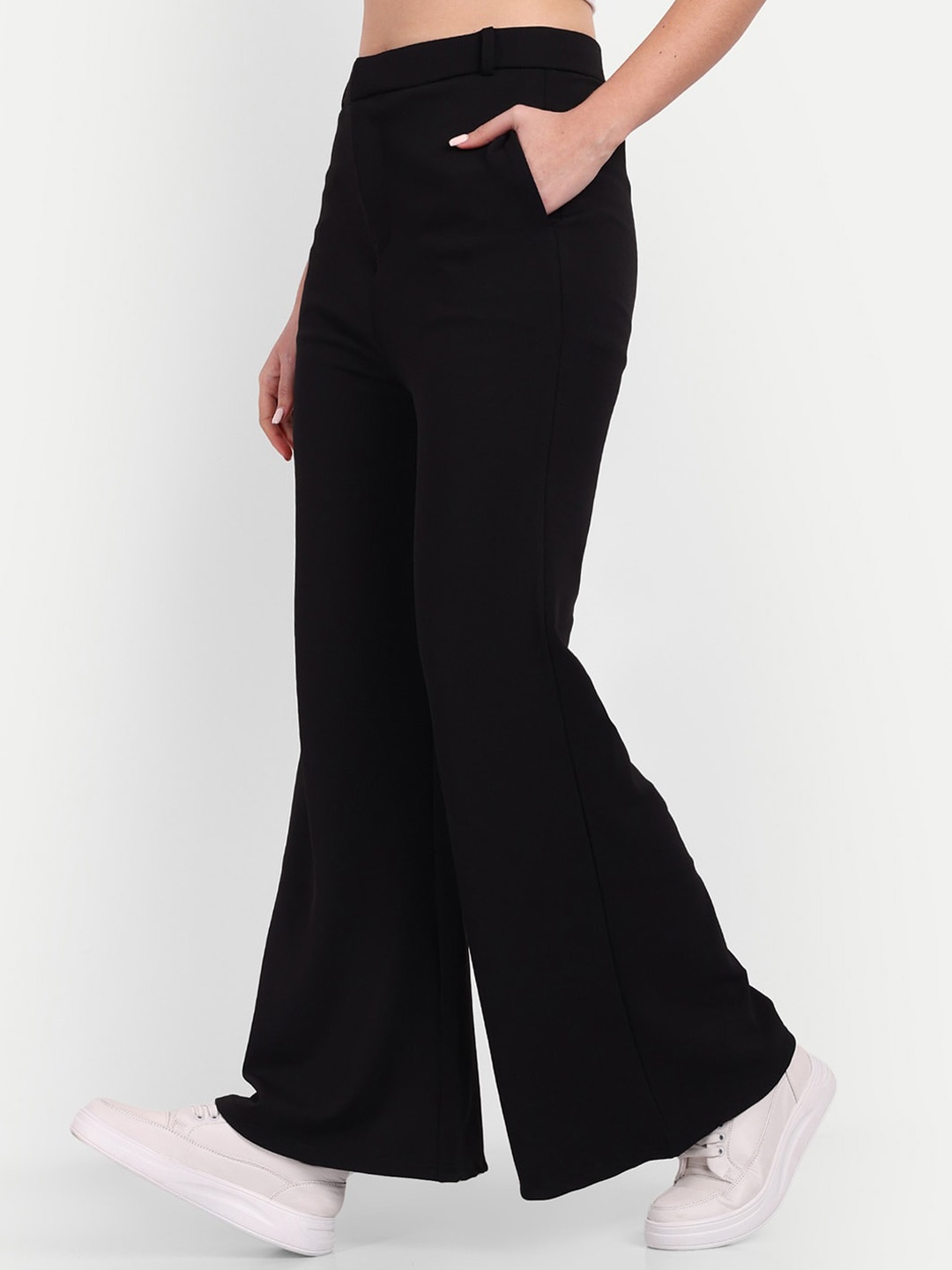 

Next One Women Smart Straight Fit High-Rise Easy Wash Stretchable Parallel Trousers, Black