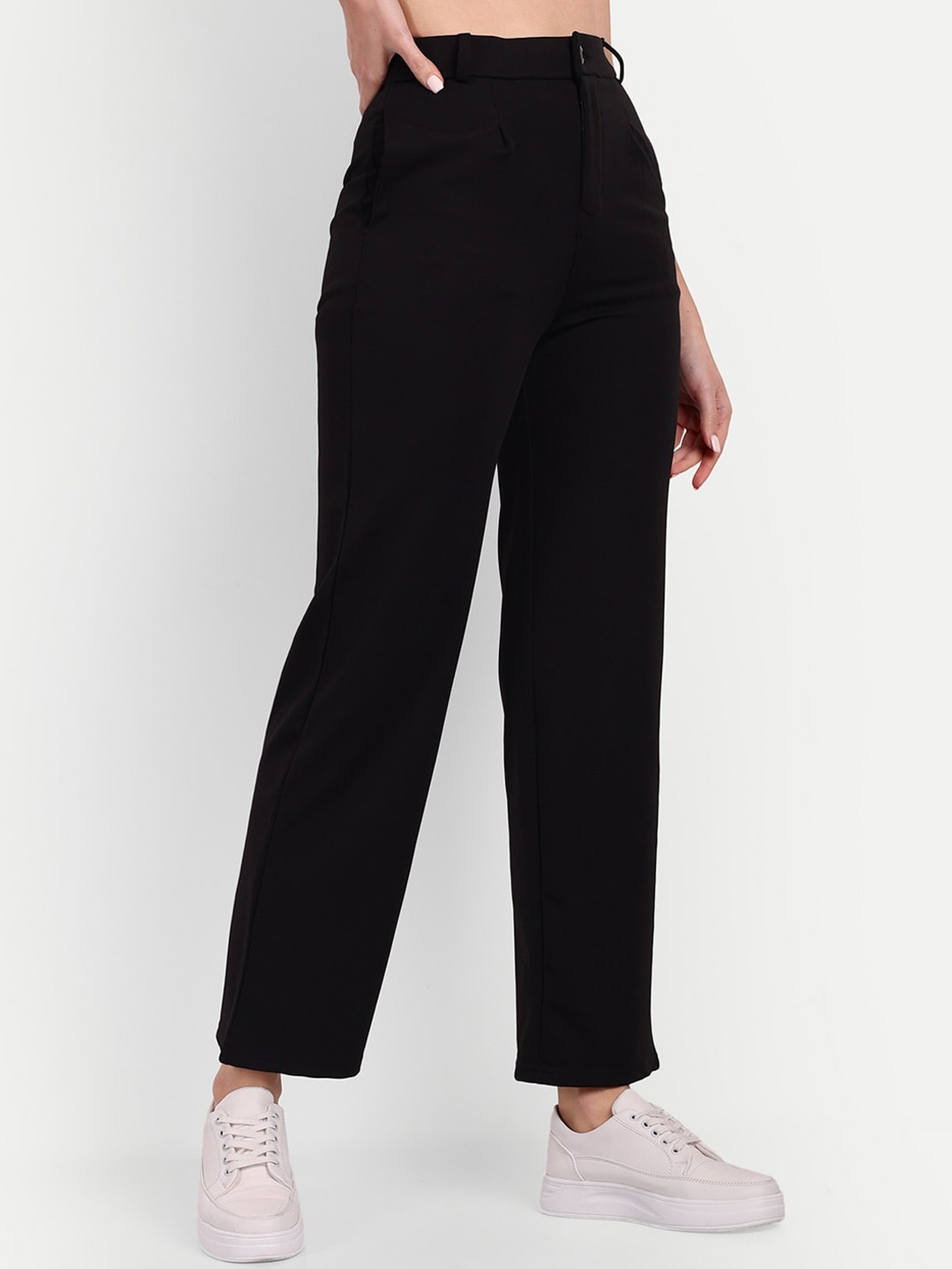 

Next One Women Tailored Straight Fit High-Rise Trousers, Black