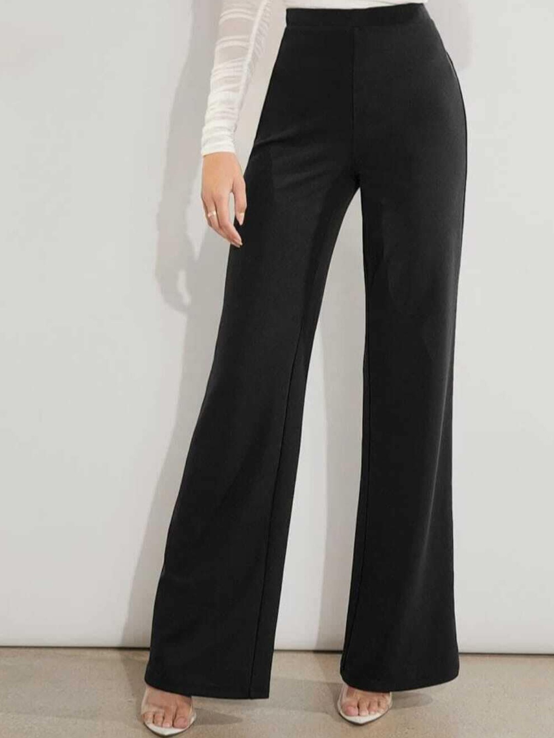 

Next One Women Relaxed Straight Leg Straight Fit High-Rise Easy Wash Parallel Trousers, Black