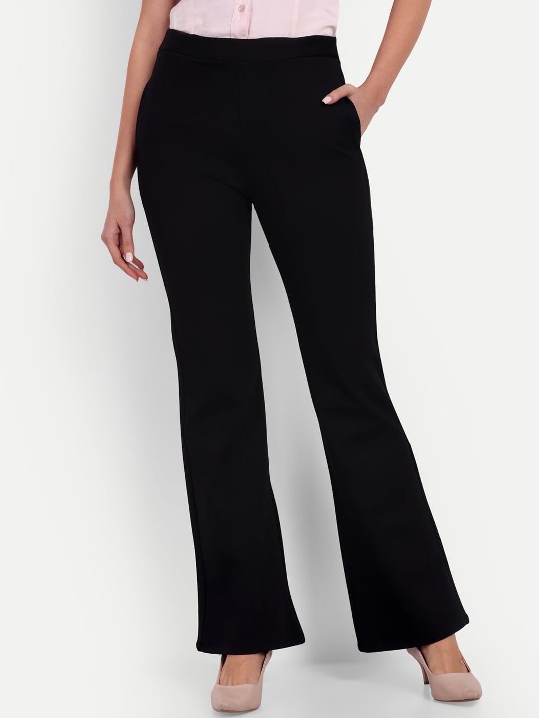 

Next One Women Black Smart Flared High-Rise Easy Wash Bootcut Trousers