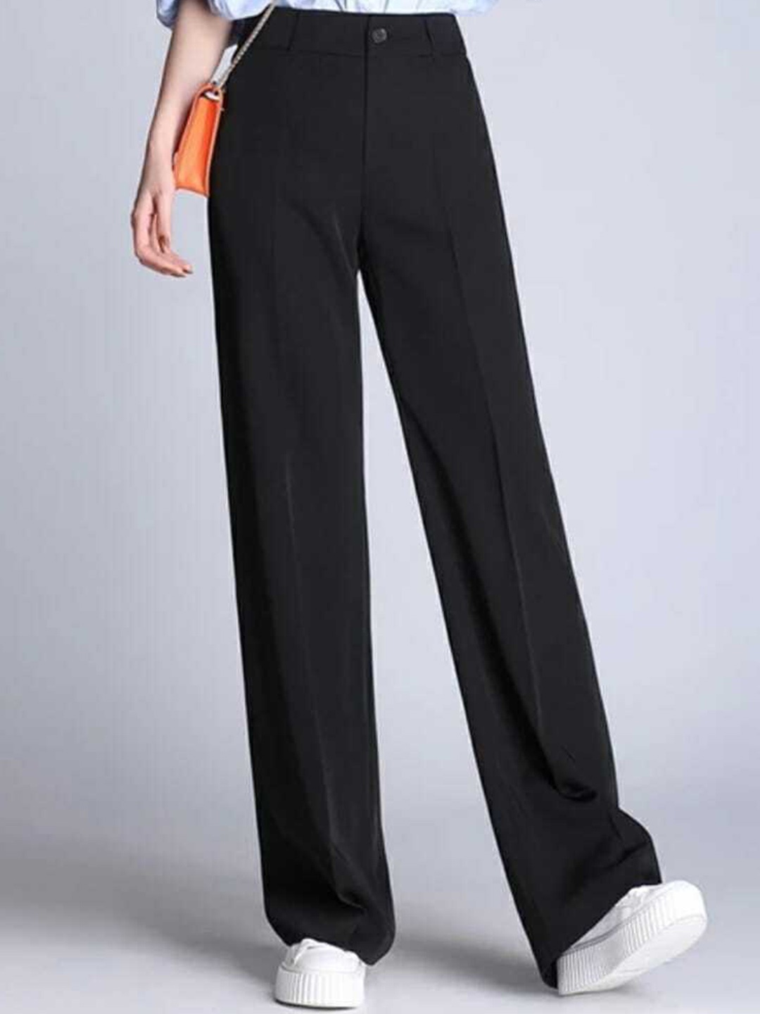 

Next One Women Relaxed Straight Leg Loose Fit High-Rise Easy Wash Trousers, Black