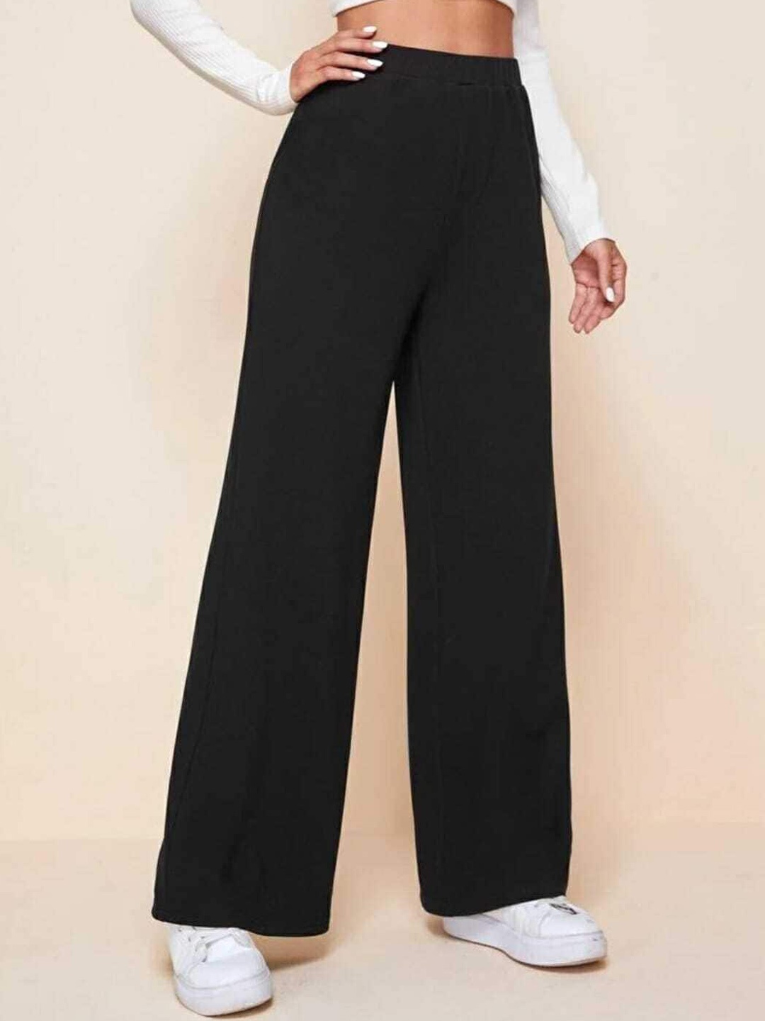 

Next One Women Relaxed Straight Leg Loose Fit High-Rise Easy Wash Parallel Trousers, Black