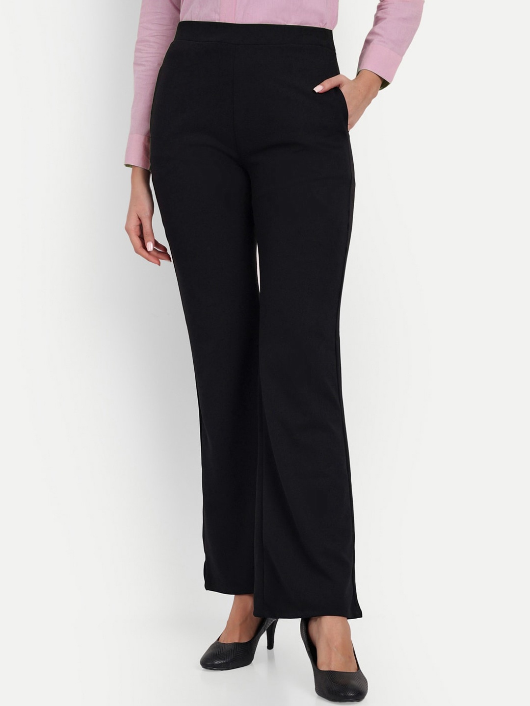 

Next One Women Relaxed Flared High-Rise Non Iron Trousers, Black