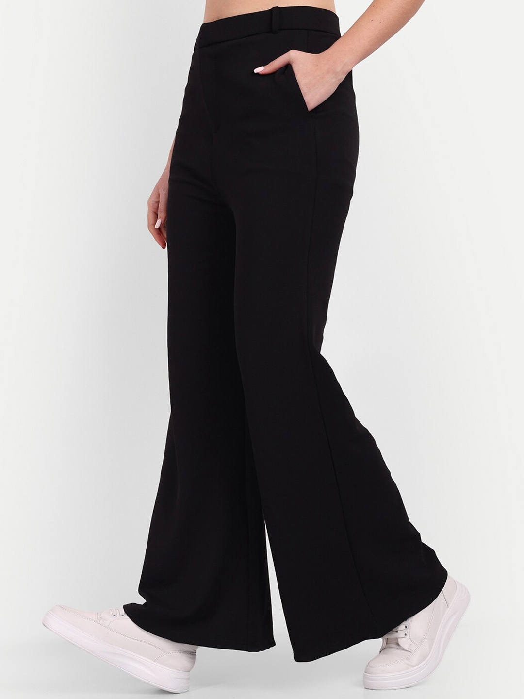 

Next One Women Smart Flared Fit High-Rise Easy Wash Parallel Trousers, Black