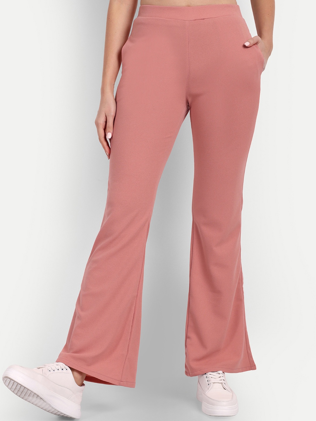 

Next One Relaxed Flared High-Rise Non Iron Stretchable Bootcut Trousers, Peach