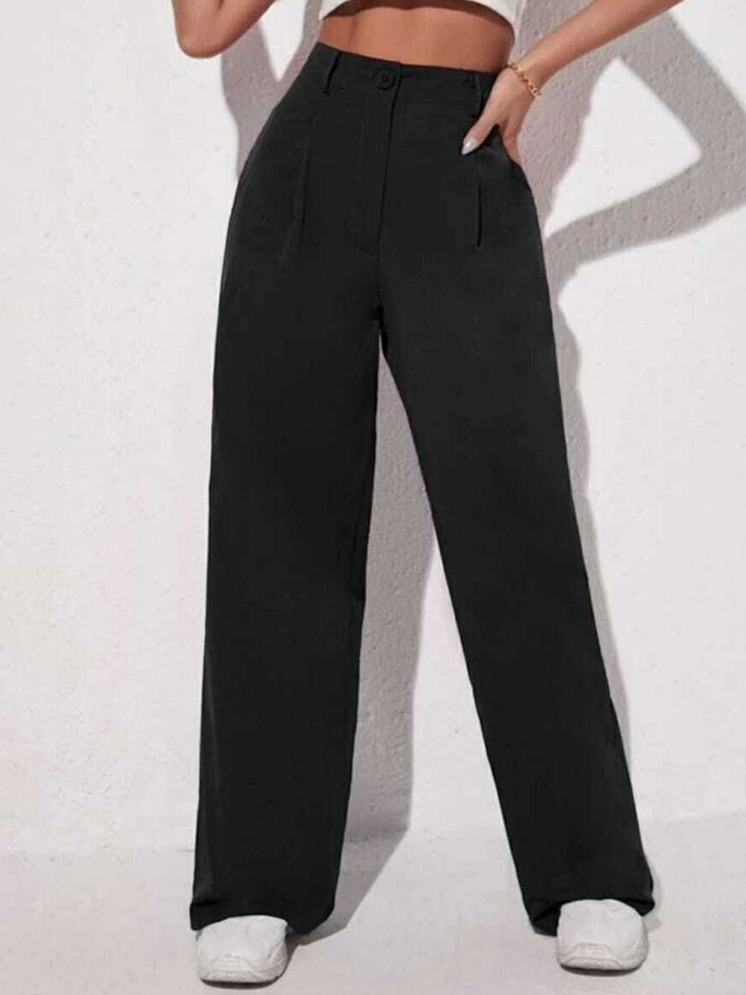 

Next One Women High-Rise Pleated Korean Trousers, Black