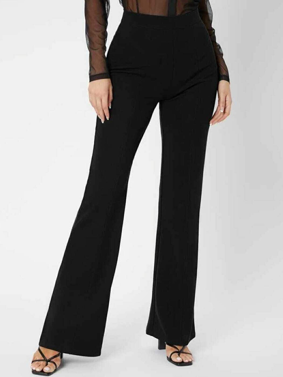 

Next One Women Relaxed Flared High-Rise Non Iron Bootcut Trousers, Black