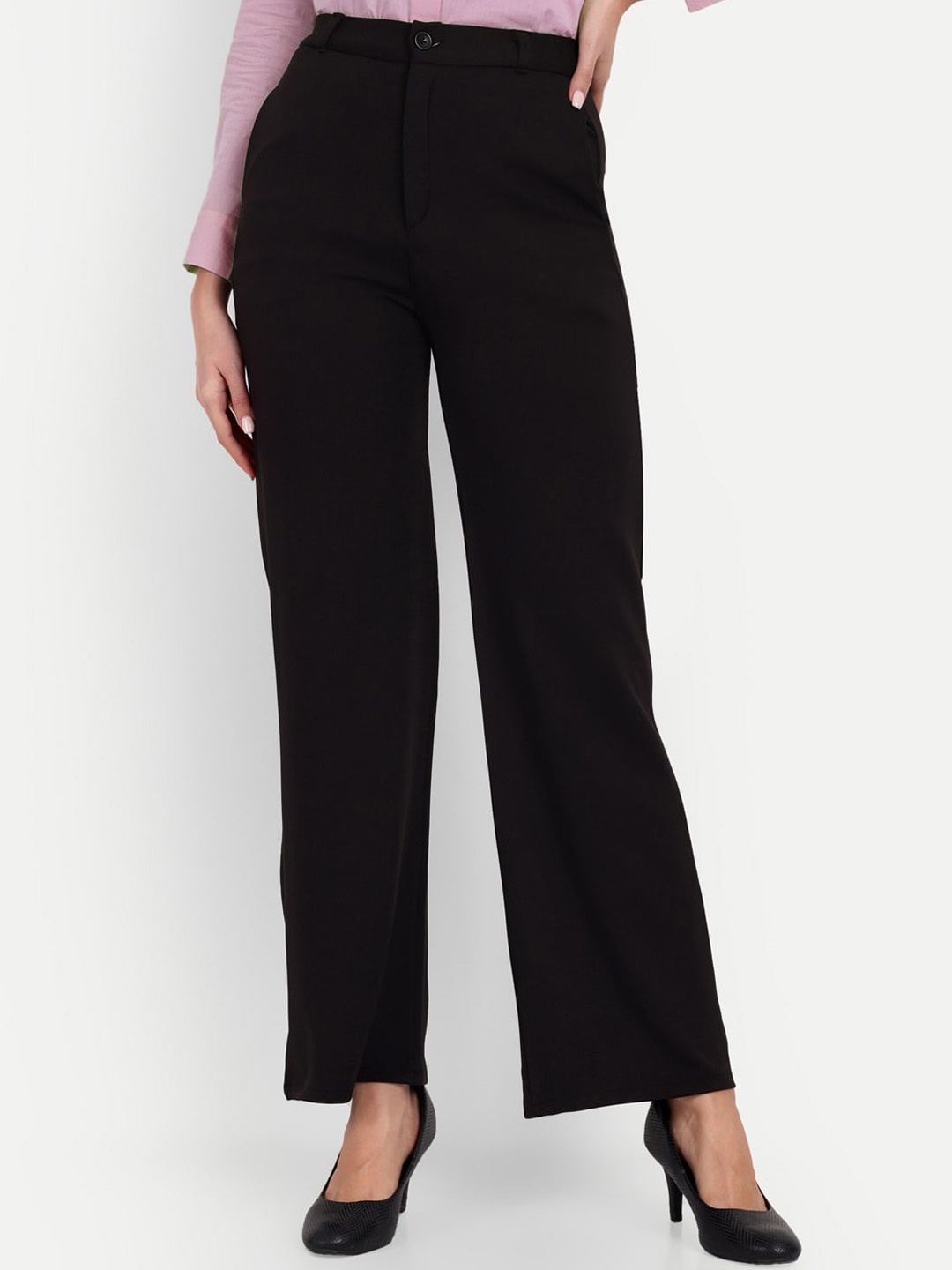 

Next One Women Smart Loose Fit High-Rise Easy Wash Parallel Trousers, Black