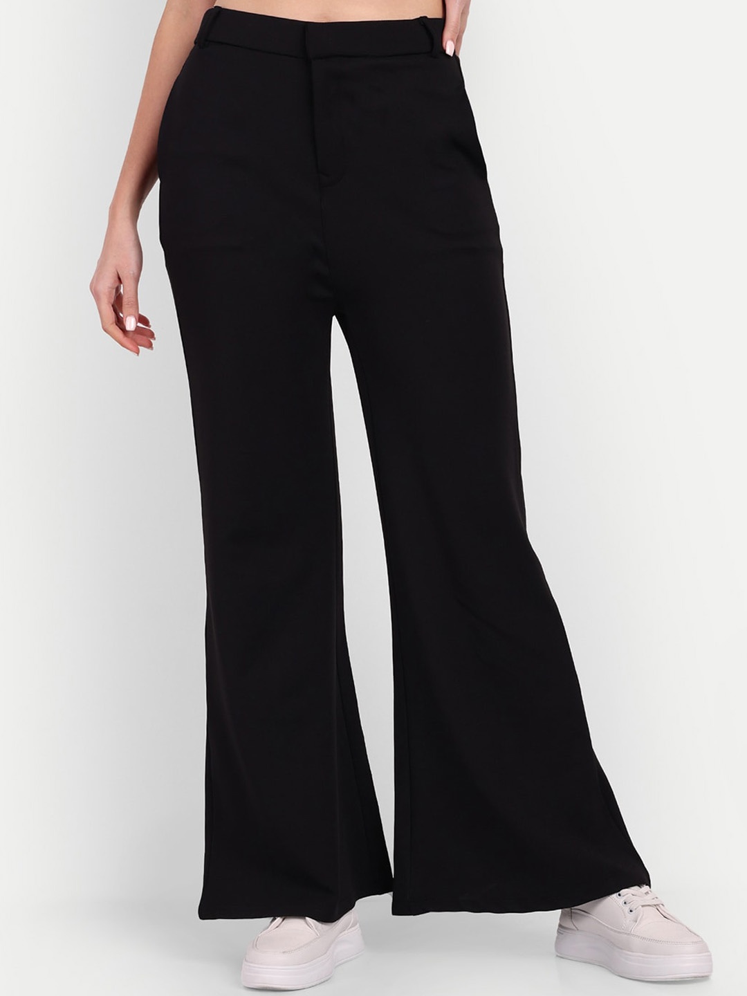 

Next One Women Smart Flared High-Rise Easy Wash Parallel Trousers, Black