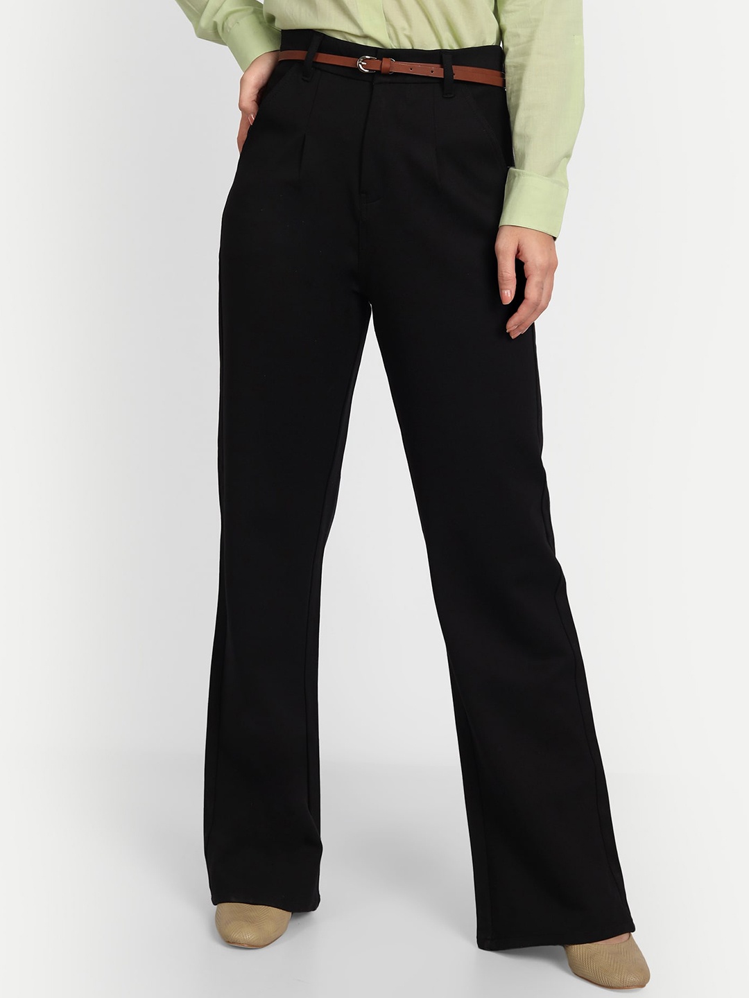 

Next One Relaxed Straight Leg Loose Fit High-Rise Easy Wash Stretchable Formal Trousers, Black